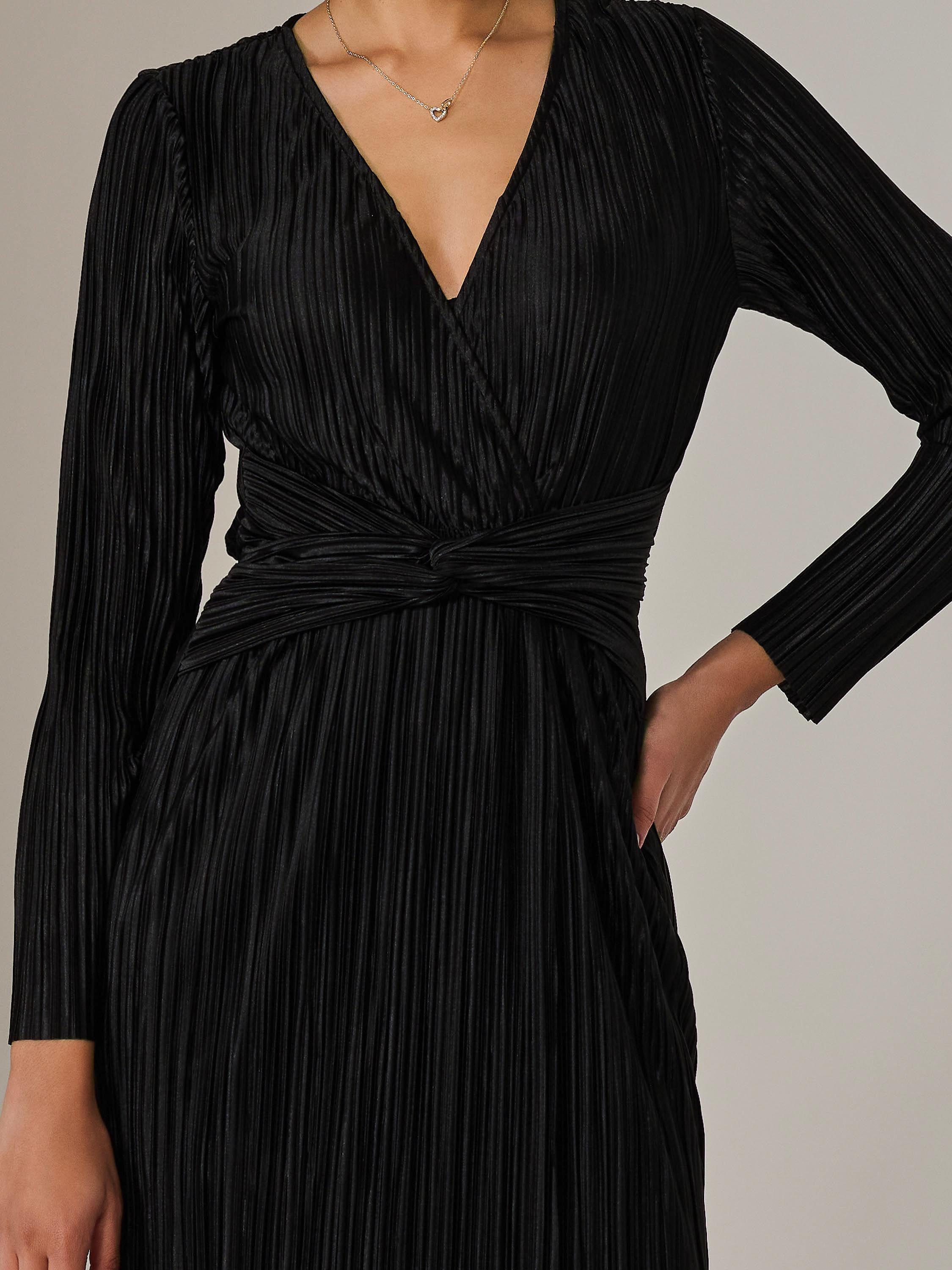 Product image 4 of 6, which shows Jolie Moi Plisse Long Sleeve Midi Dress, Black, 8