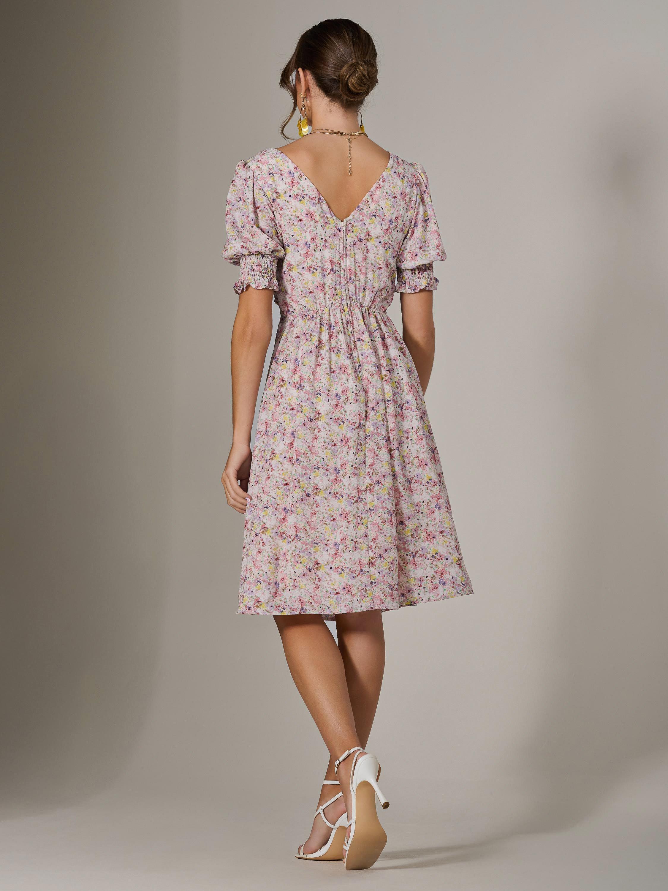 Product image 3 of 6, which shows Jolie Moi Floral Puff Sleeve Midi Dress, Pink, 8