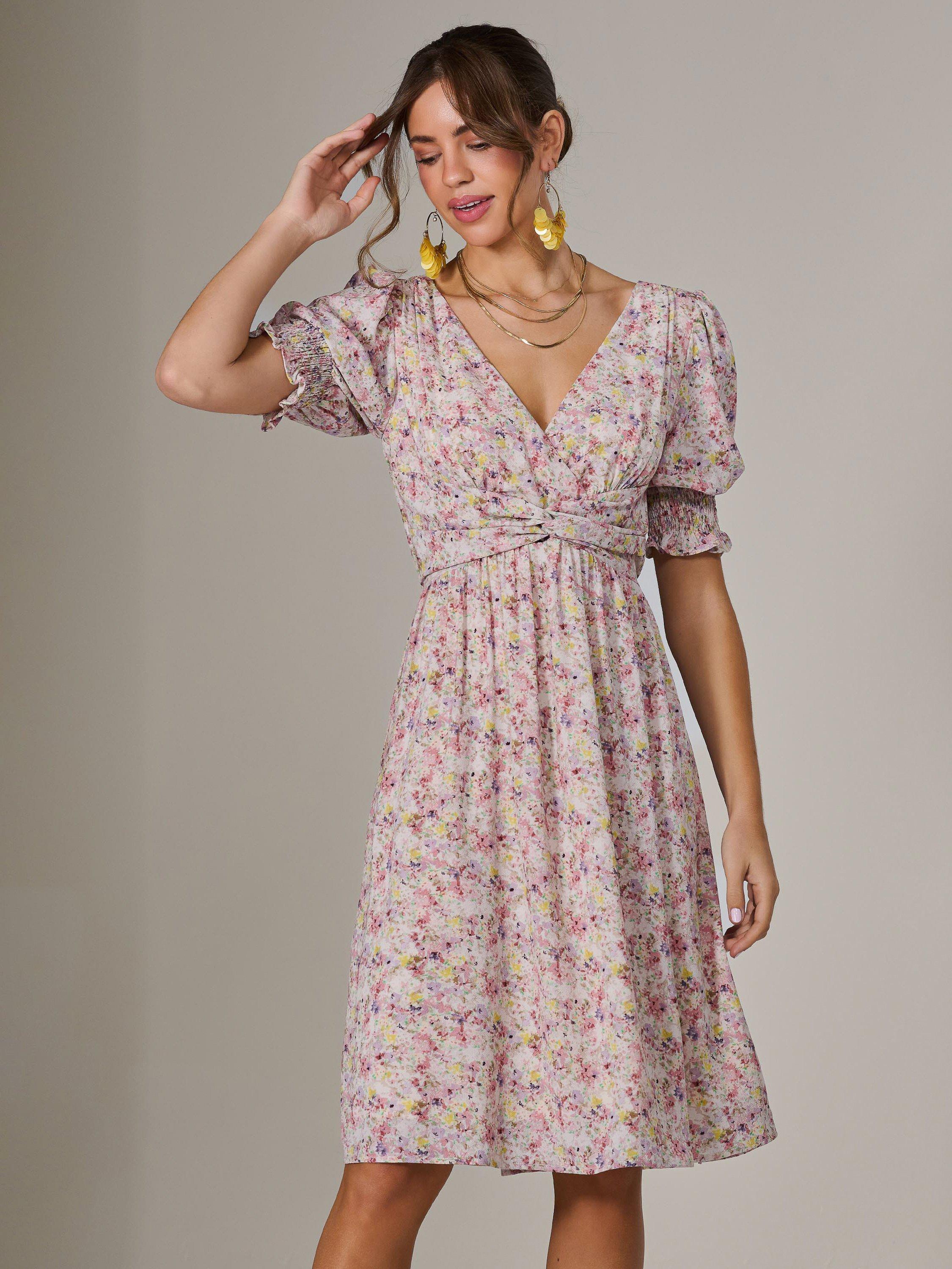 Product image 5 of 6, which shows Jolie Moi Floral Puff Sleeve Midi Dress, Pink, 8