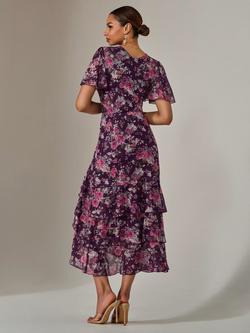 Jolie Moi Floral Mesh Midaxi Dress, Purple - view 2, Purple