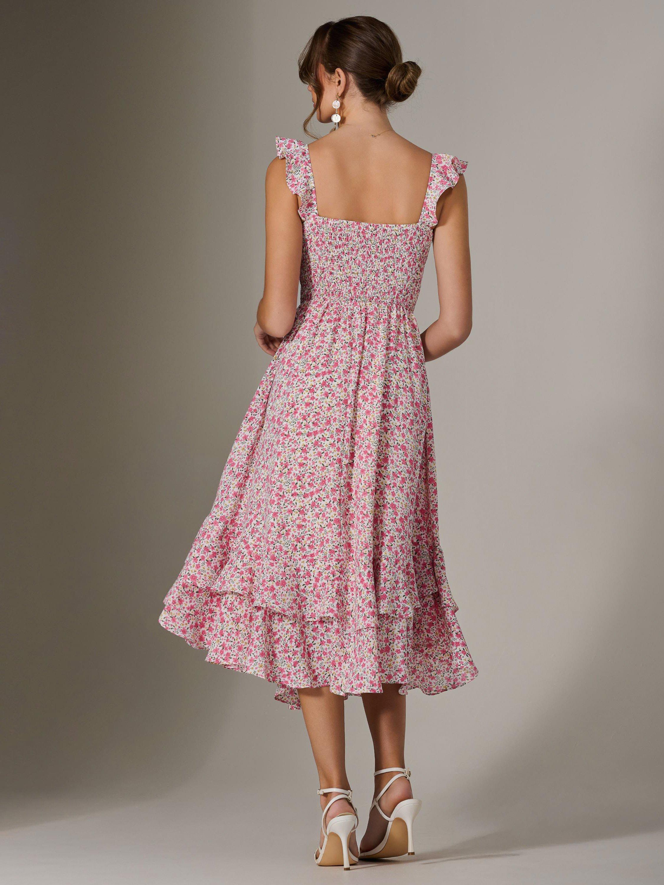 Product image 2 of 6, which shows Jolie Moi Ruffle Shirred Bodice Midi Dress, Pink, 8