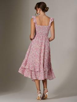 Jolie Moi Ruffle Shirred Bodice Midi Dress, Pink - view 2, Pink