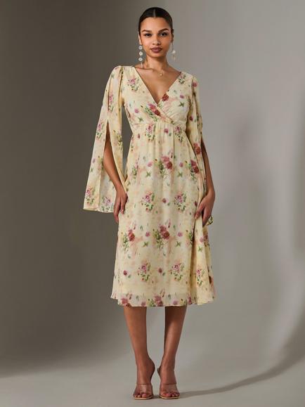 Jolie Moi Split Sleeve Chiffon Midaxi Dress, Yellow, Yellow