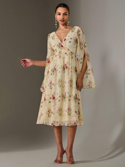 Jolie Moi Split Sleeve Chiffon Midaxi Dress, Yellow - view 2, Yellow