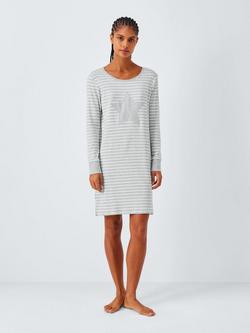 John Lewis Edie Star & Stripe Long Sleeve Nightdress, Grey