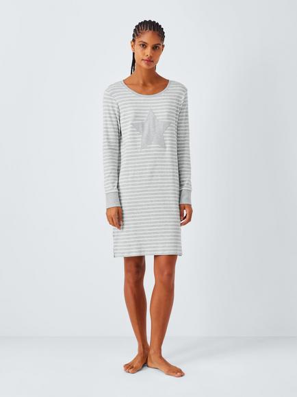 John Lewis Edie Star & Stripe Long Sleeve Nightdress, Grey