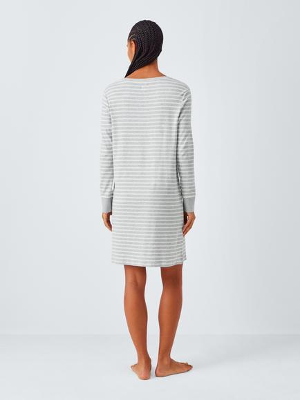 John Lewis Edie Star & Stripe Long Sleeve Nightdress - view 2, Grey