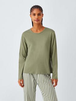 John Lewis Cotton Jersey Stripe Leg Pyjama Set, Khaki/Ivory