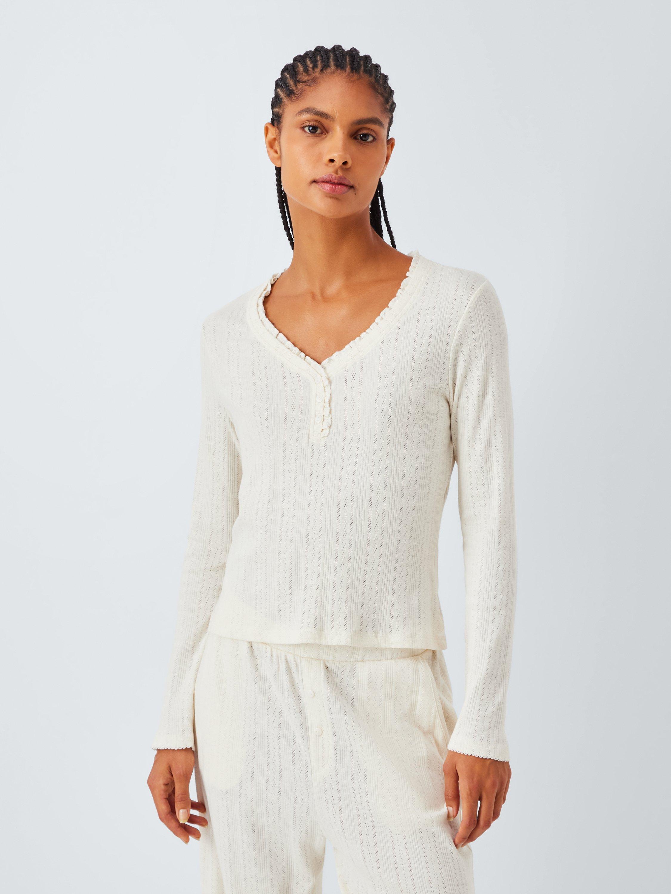 Product image 1 of 6, which shows John Lewis Pointelle Knit Pyjama Top, Ivory, 8