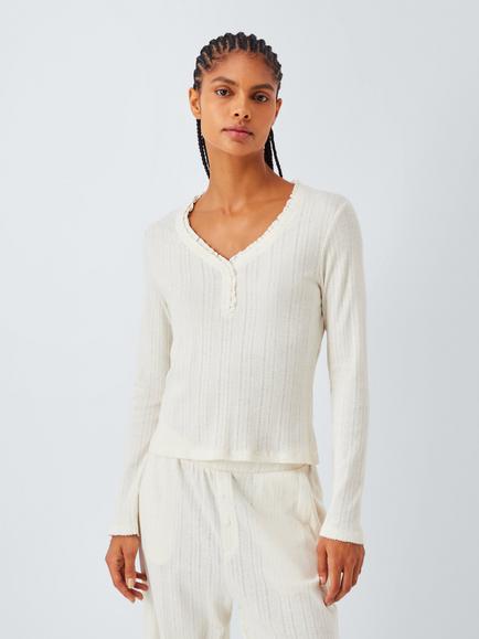 John Lewis Pointelle Knit Pyjama Top, Ivory