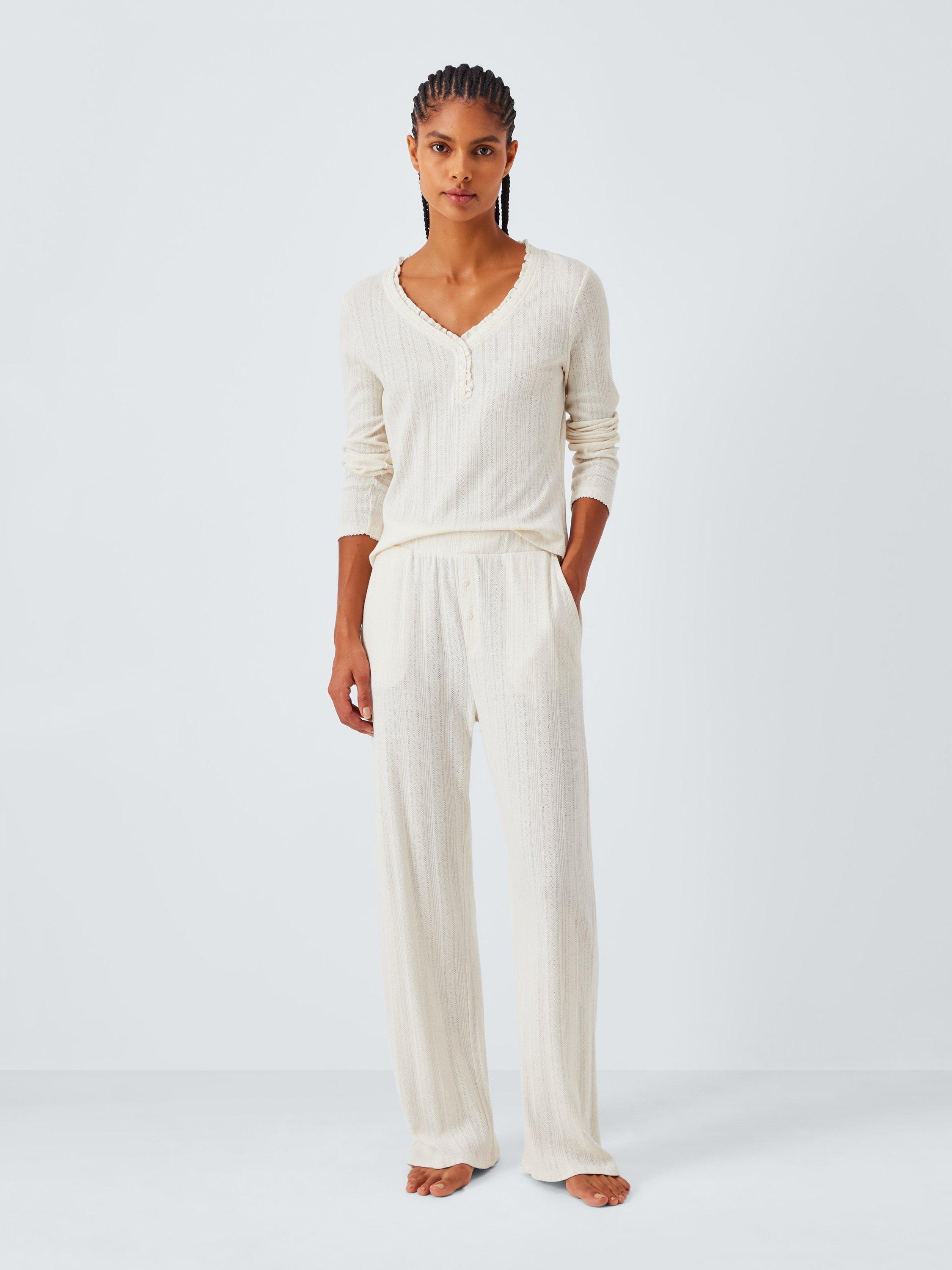 Product image 3 of 6, which shows John Lewis Pointelle Knit Pyjama Top, Ivory, 8