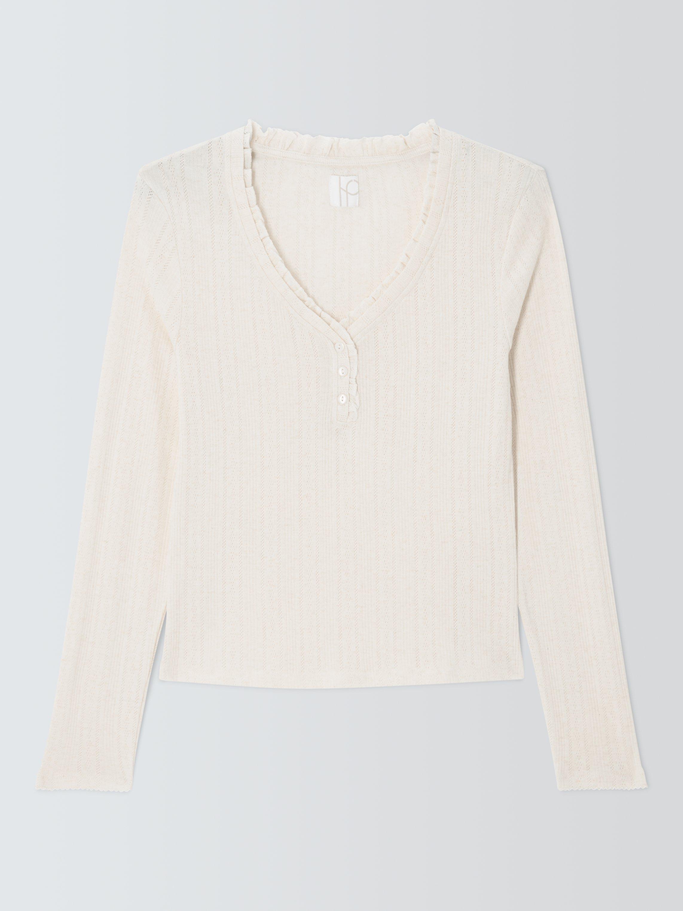 Product image 4 of 6, which shows John Lewis Pointelle Knit Pyjama Top, Ivory, 8