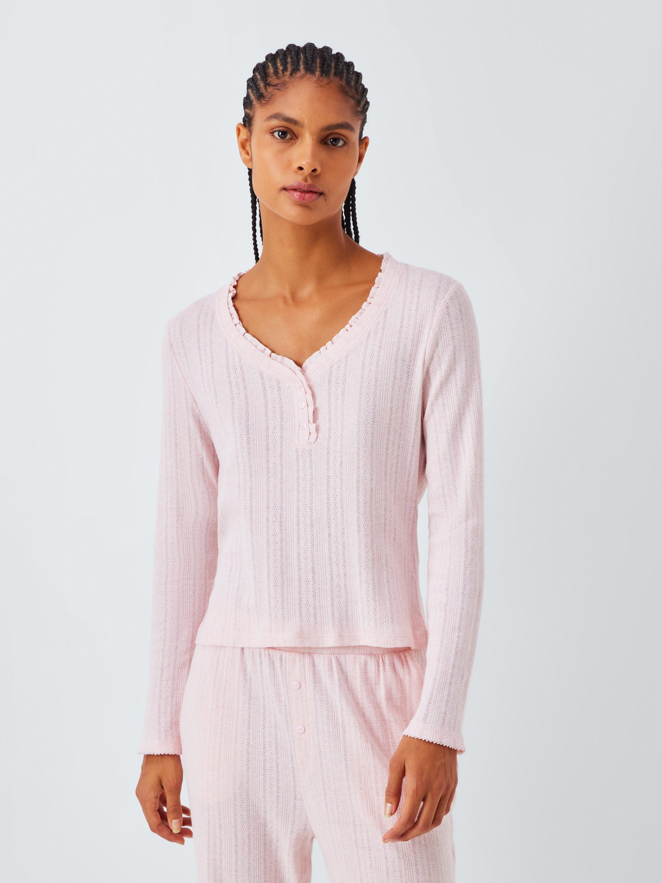 Product image 1 of 6, which shows John Lewis Pointelle Knit Pyjama Top, Delicacy Pink, 8