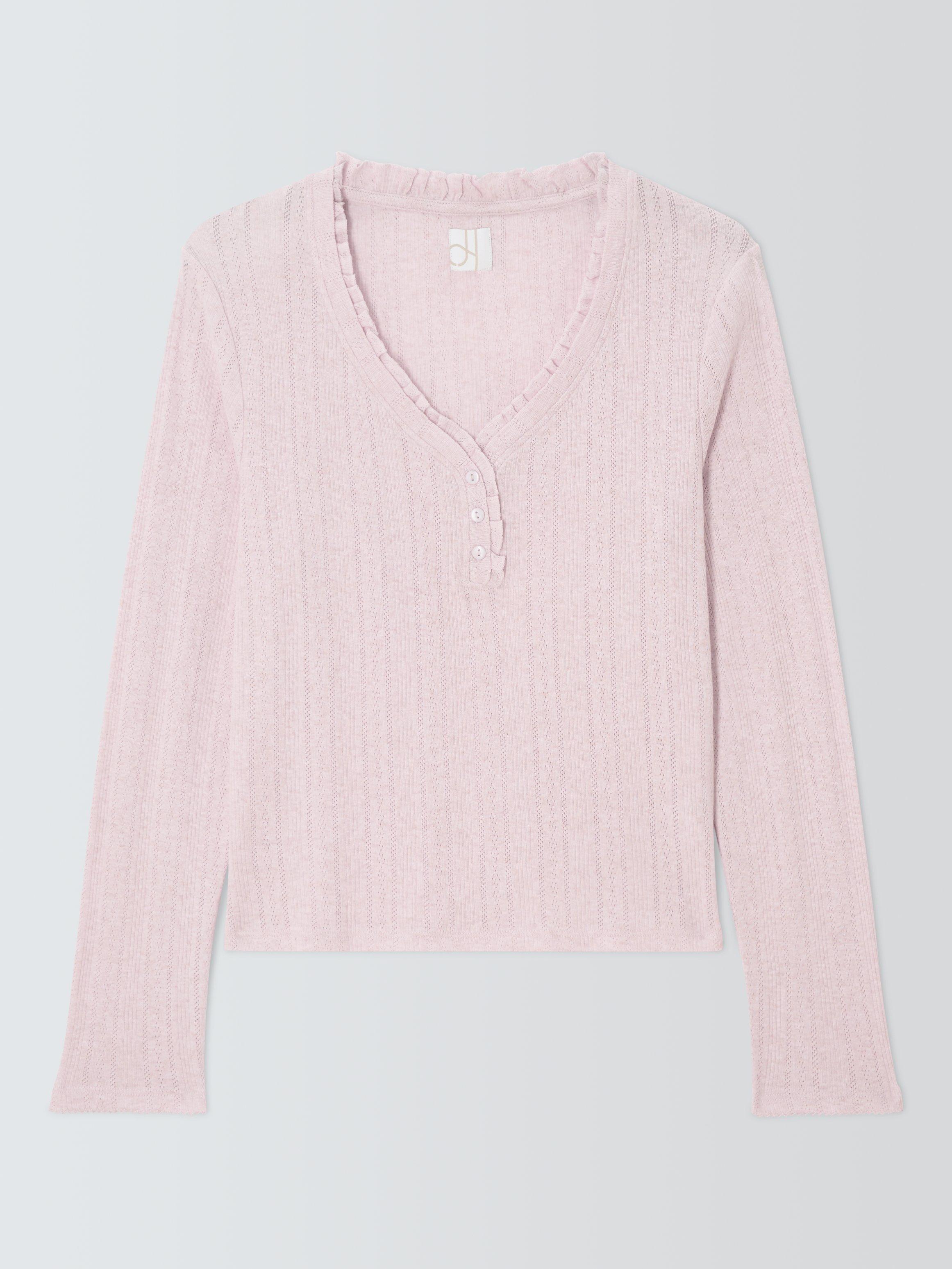 Product image 4 of 6, which shows John Lewis Pointelle Knit Pyjama Top, Delicacy Pink, 8
