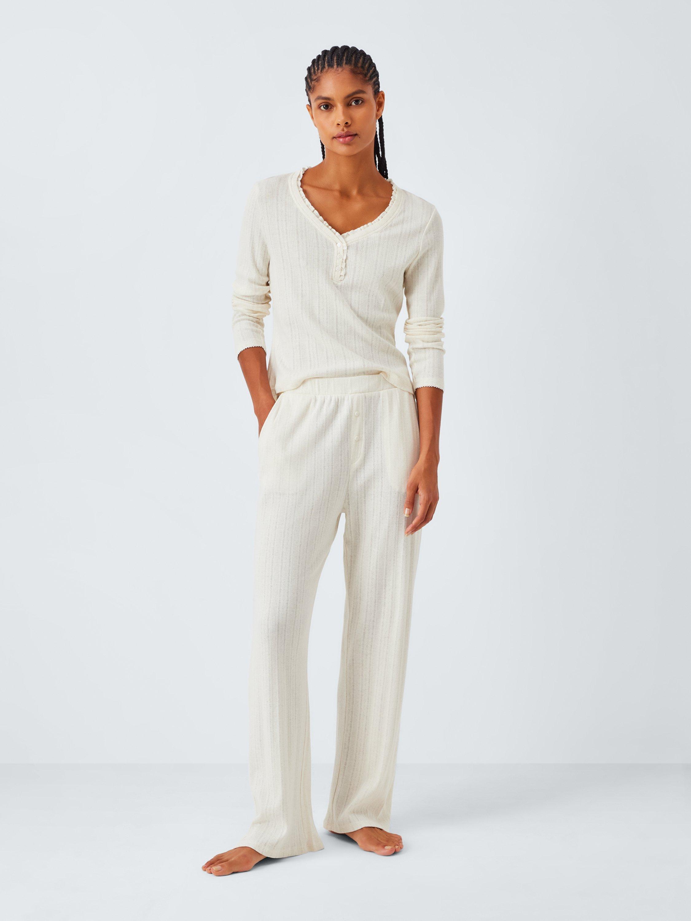 Product image 3 of 6, which shows John Lewis Pointelle Knit Pyjama Bottoms, Ivory, 8