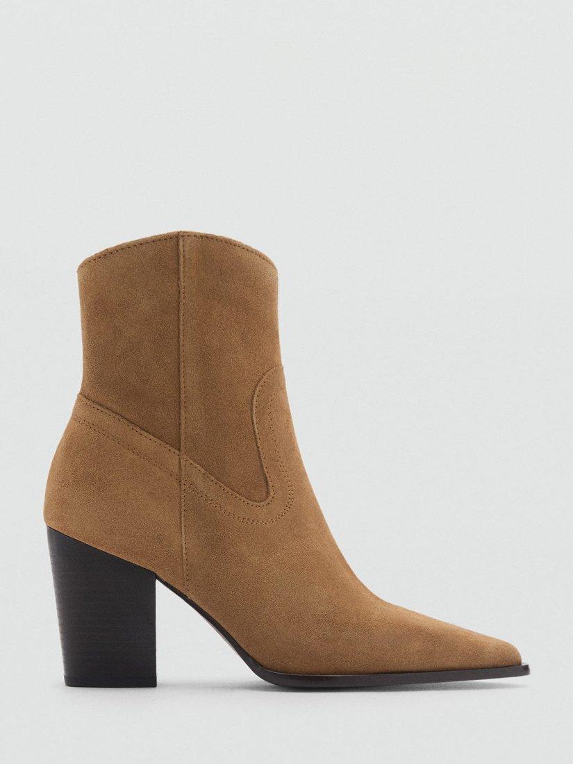 Mango Adri Suede Block Heel Ankle Boots, Medium Brown