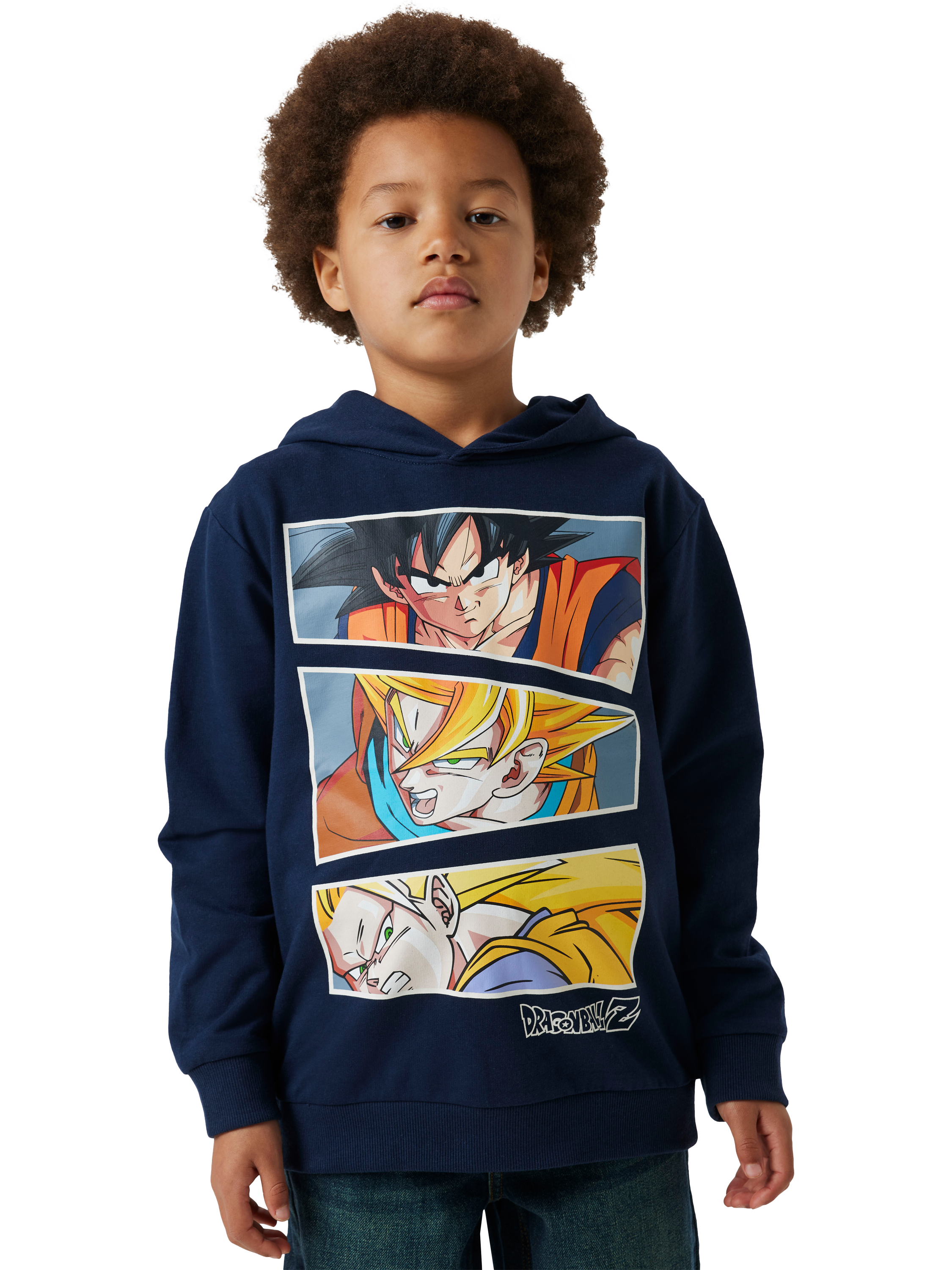 Product image 1 of 4, which shows NAME IT Kids' Cotton Blend Dragon Ball Z Hooded Sweatshirt, Navy Blazer, 6 years