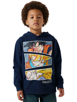 NAME IT Kids' Cotton Blend Dragon Ball Z Hooded Sweatshirt, Navy Blazer, Navy Blazer