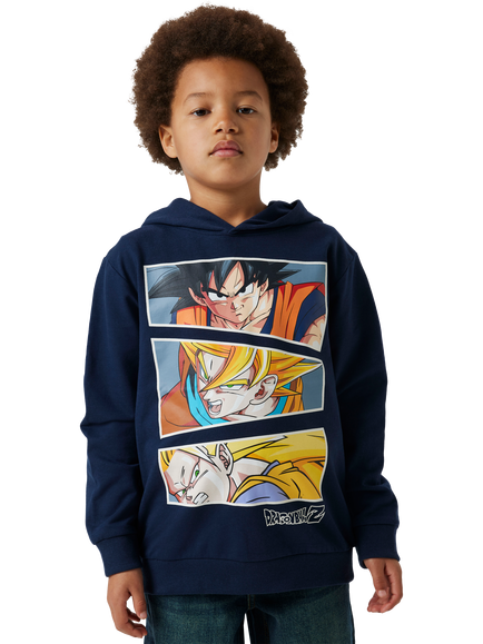 NAME IT Kids' Cotton Blend Dragon Ball Z Hooded Sweatshirt, Navy Blazer, Navy Blazer