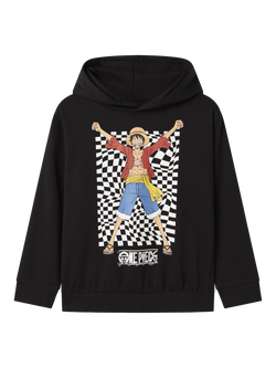 NAME IT Kids' Cotton Blend One Piece Anime Hooded Sweatshirt, Black, Black