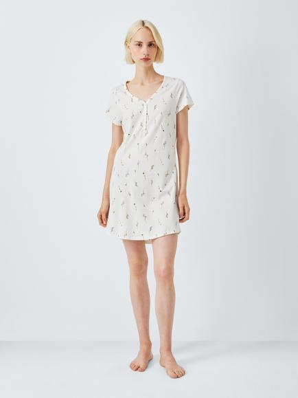 John Lewis Sprig Notch Neck Nightdress, Ivory, Ivory