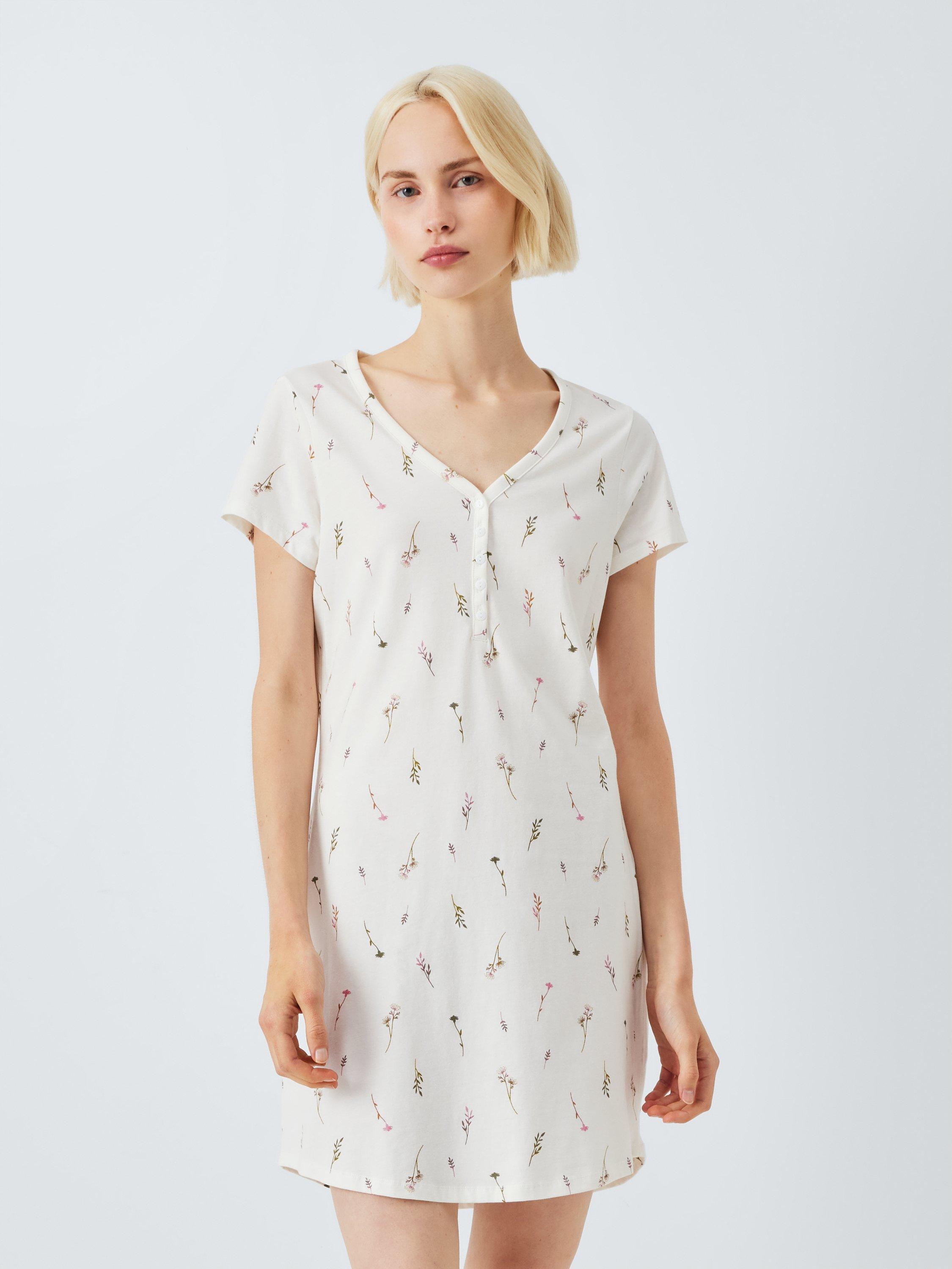 Product image 3 of 6, which shows John Lewis Sprig Notch Neck Nightdress, Ivory, 8