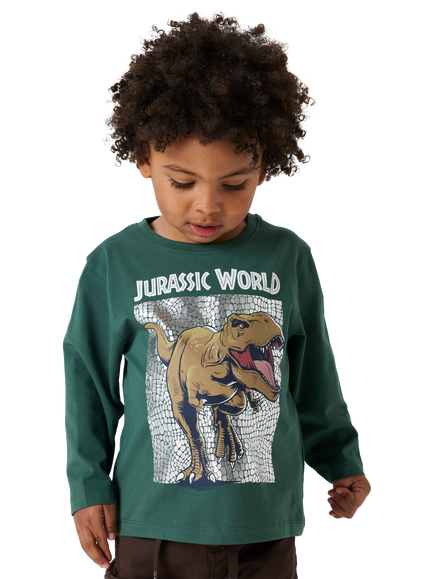 NAME IT Kids' Cotton Long Sleeved Jurassic World Top, Garden Topiary, Garden Topiary