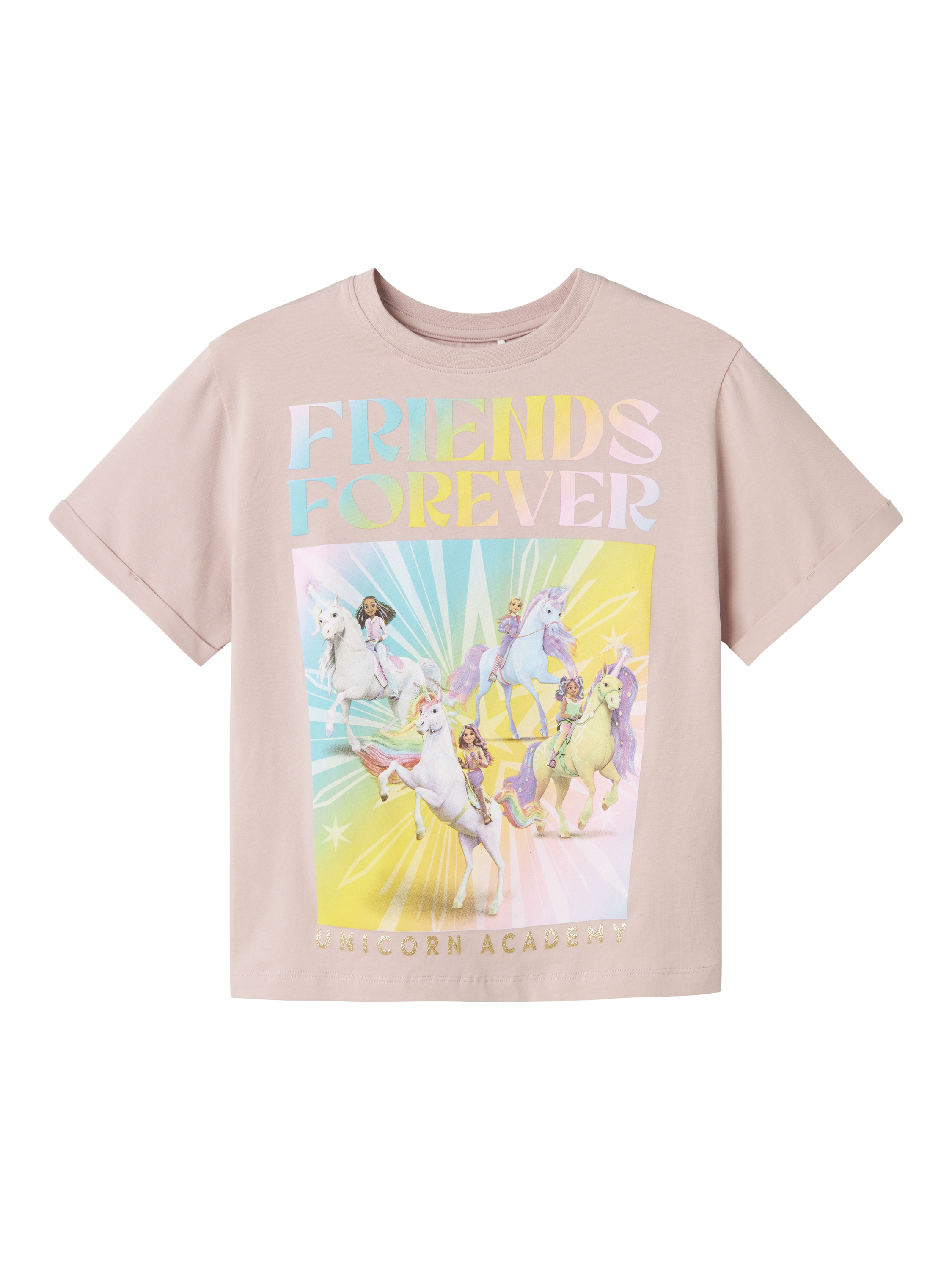 Product image 1 of 4, which shows NAME IT Kids' Cotton Relaxed Friends Forever Unicorn T-Shirt, Burnished Lilac, 5 years