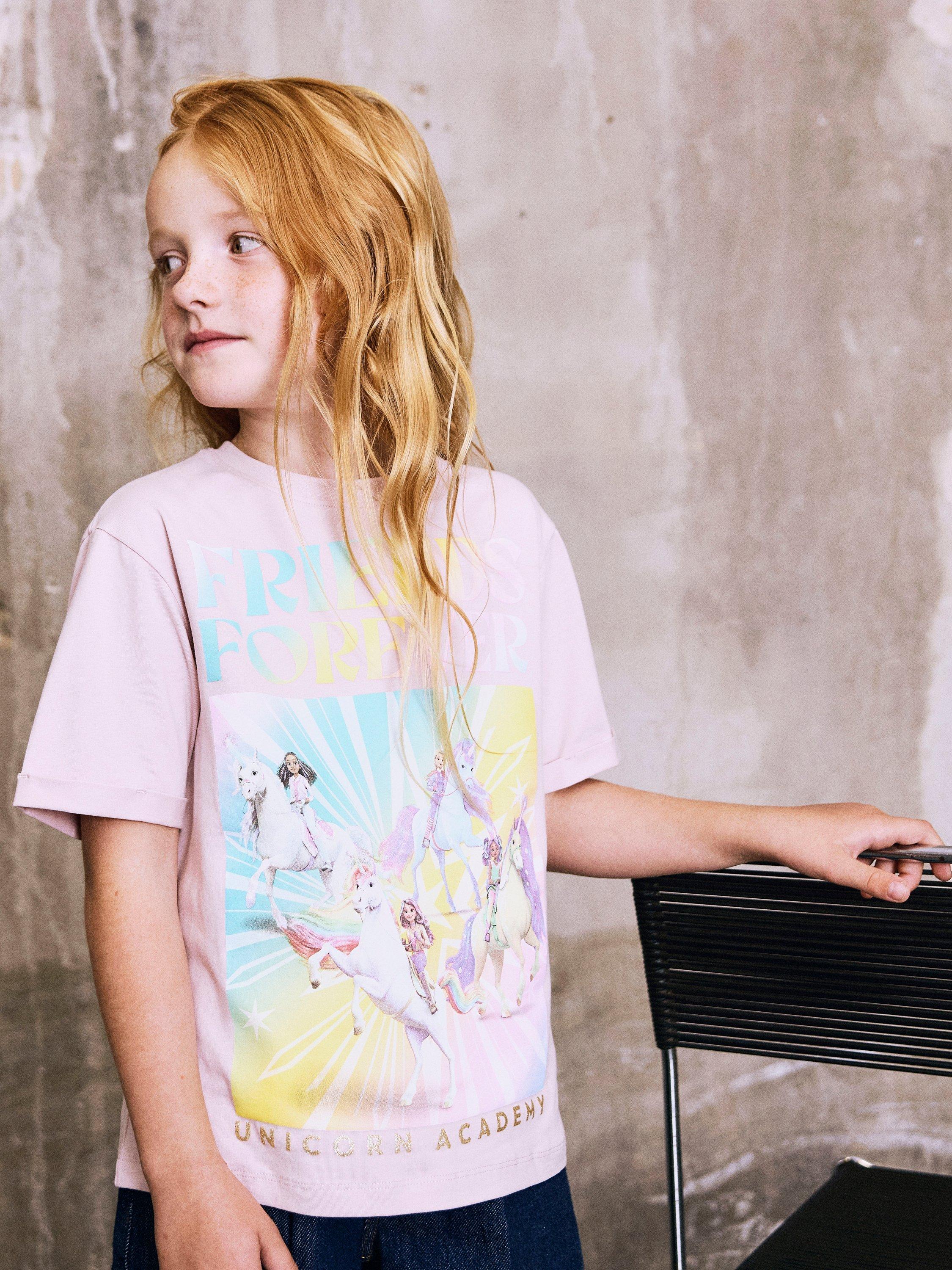 Product image 2 of 4, which shows NAME IT Kids' Cotton Relaxed Friends Forever Unicorn T-Shirt, Burnished Lilac, 5 years