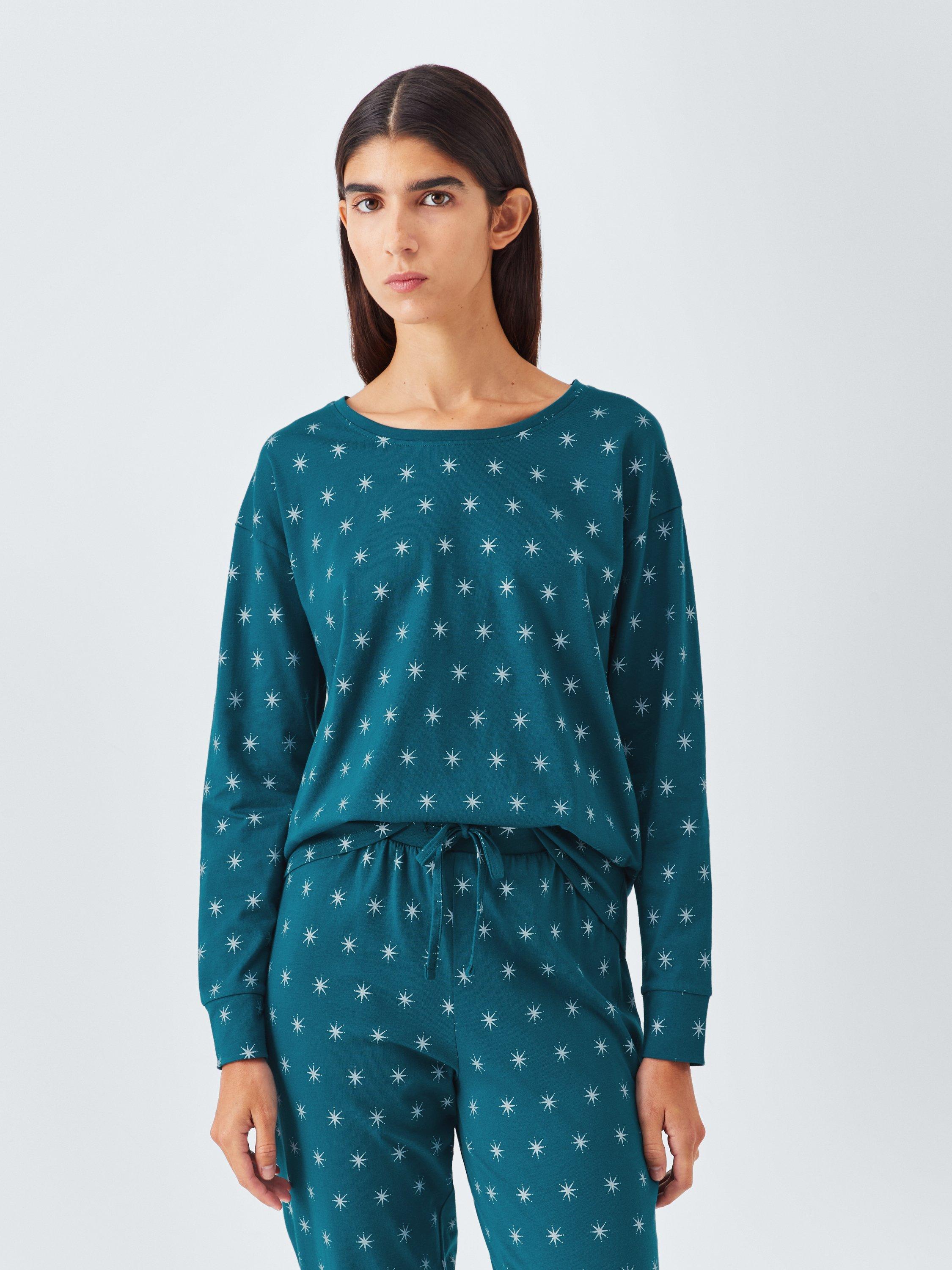 Product image 1 of 6, which shows John Lewis Stars Jersey Long Pyjama Set, Teal, 8