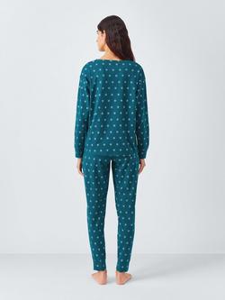 John Lewis Stars Jersey Long Pyjama Set, Teal - view 2, Teal