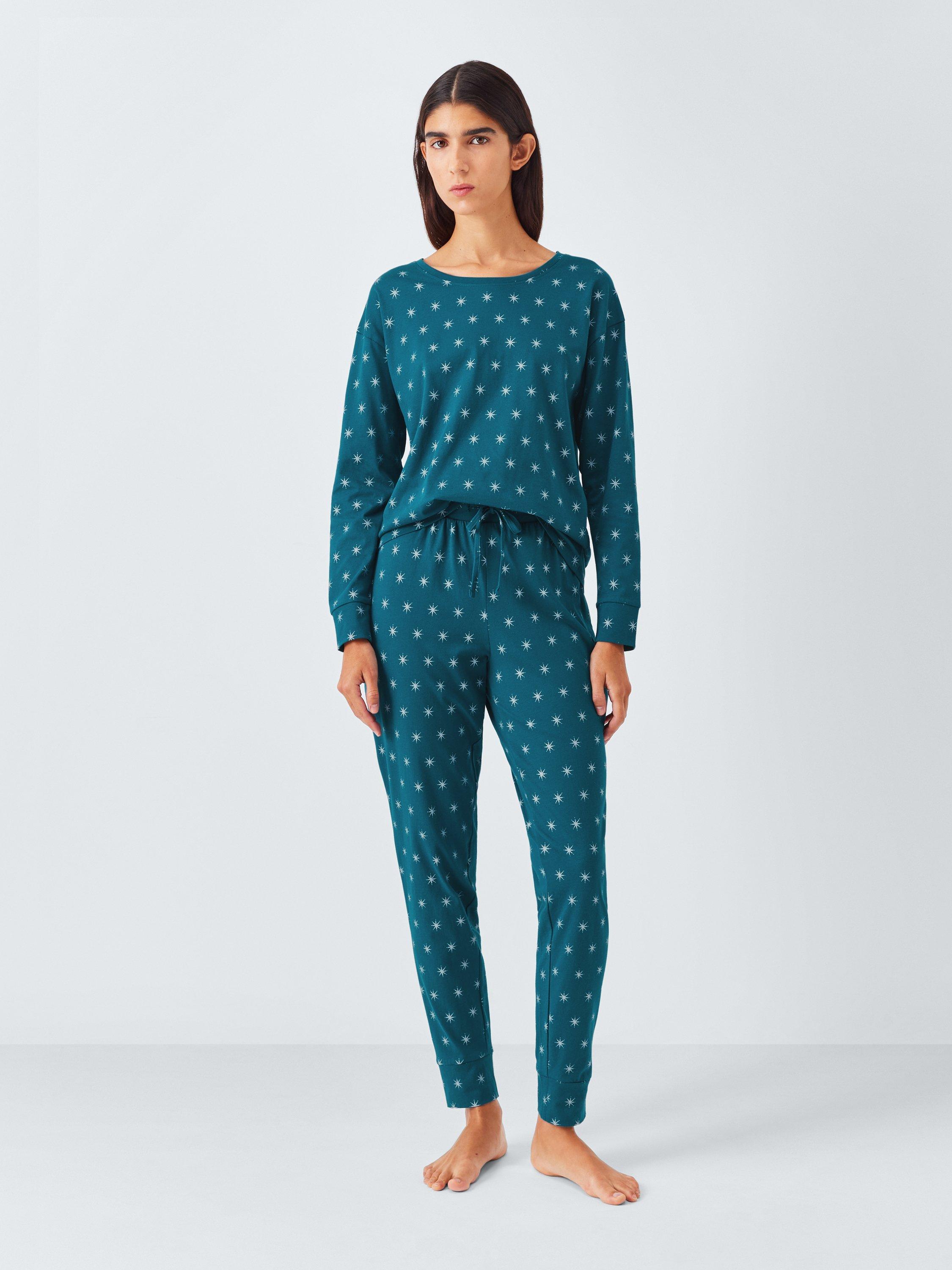 Product image 3 of 6, which shows John Lewis Stars Jersey Long Pyjama Set, Teal, 8