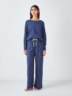 John Lewis Snowflake Bottom Jersey Long Pyjama Set, Navy, Navy