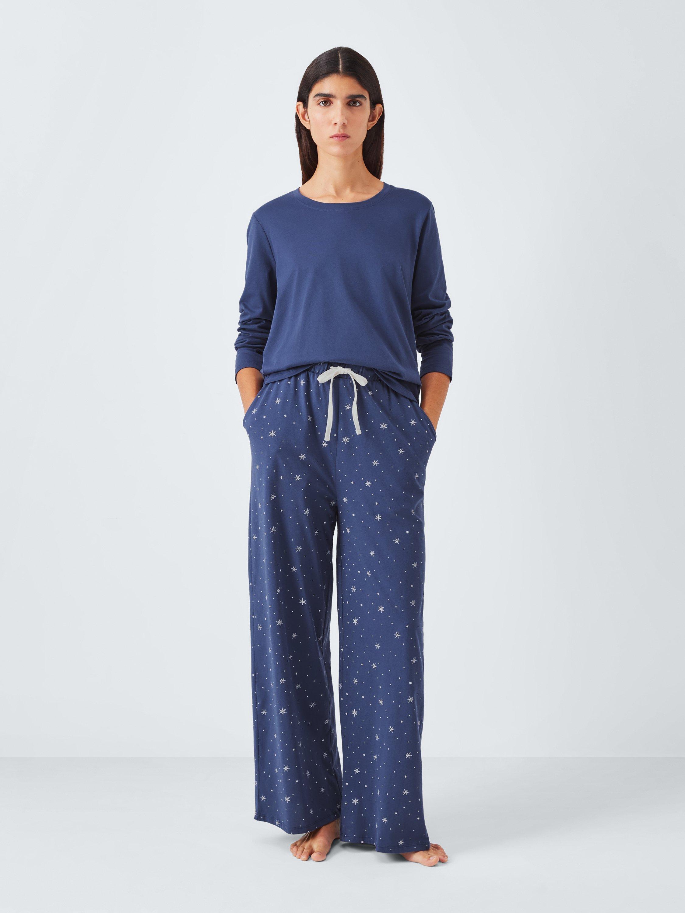 Product image 3 of 6, which shows John Lewis Snowflake Bottom Jersey Long Pyjama Set, Navy, 8