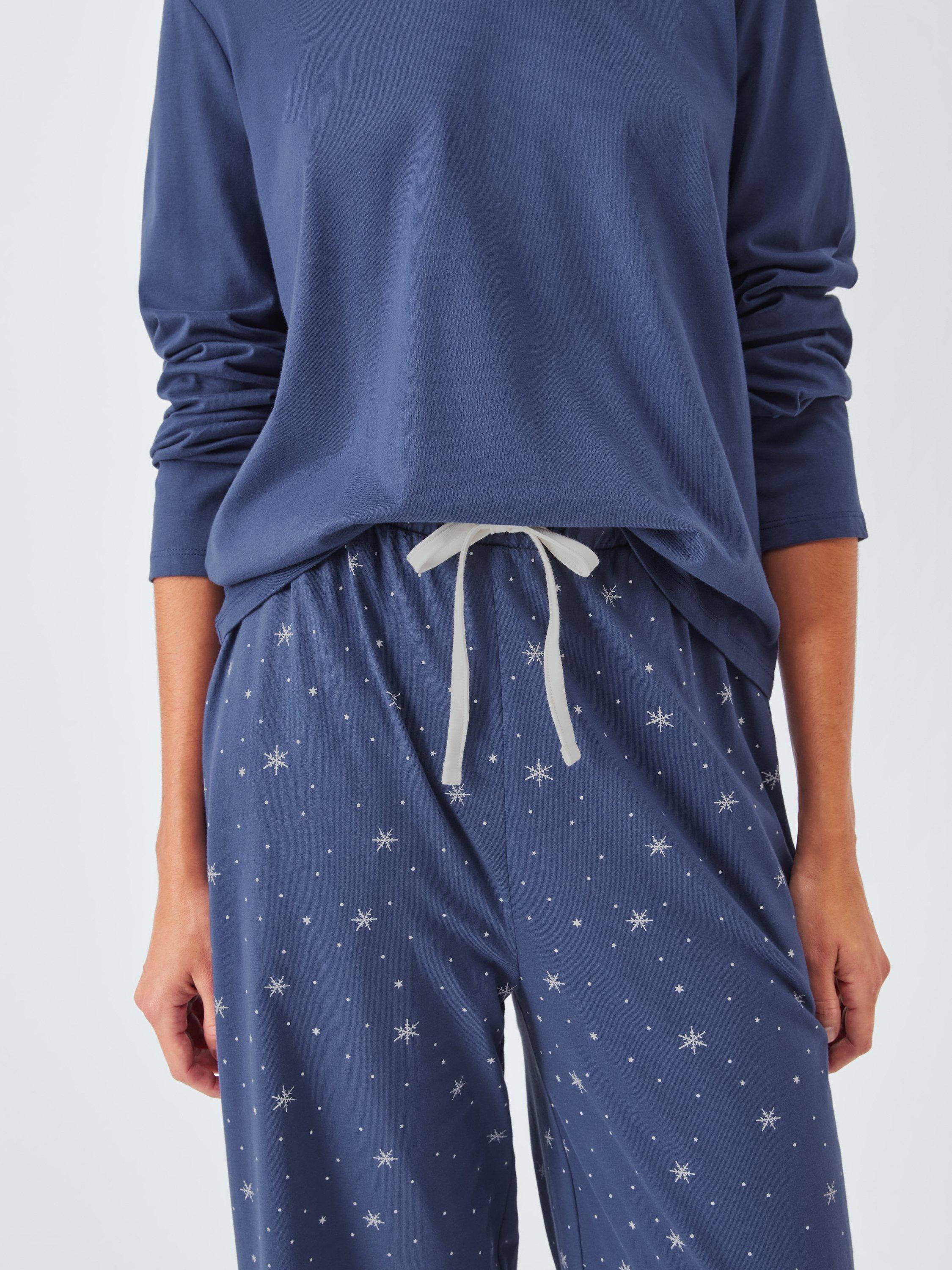 Product image 6 of 6, which shows John Lewis Snowflake Bottom Jersey Long Pyjama Set, Navy, 8