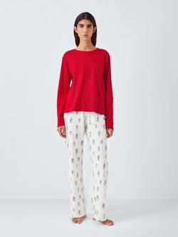 John Lewis Holly Long Wide Leg Pyjama Set, Red/Ivory, Red/Ivory
