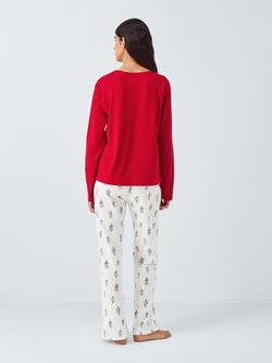 John Lewis Holly Long Wide Leg Pyjama Set, Red/Ivory - view 2, Red/Ivory