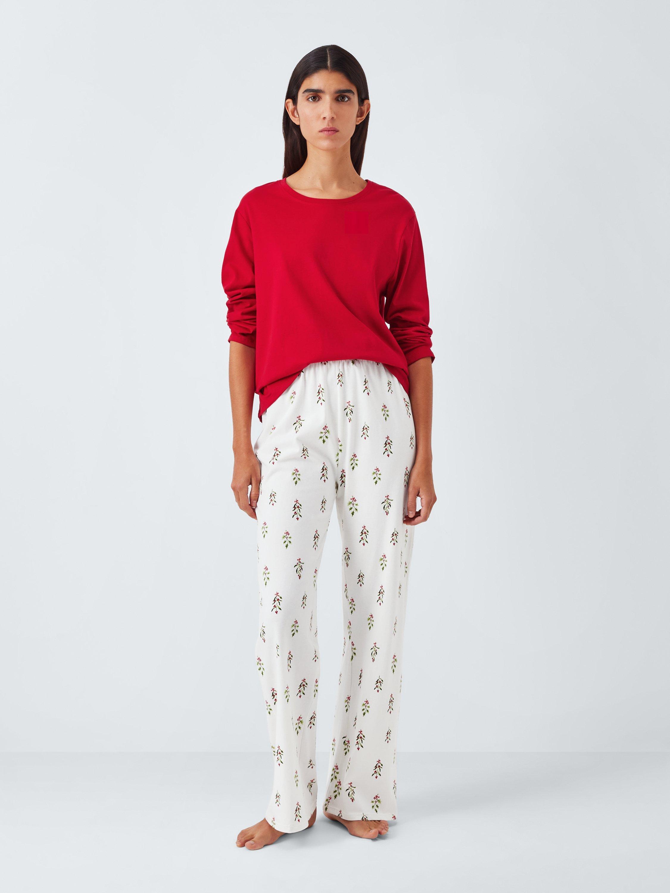 Product image 3 of 6, which shows John Lewis Holly Long Wide Leg Pyjama Set, Red/Ivory, 8