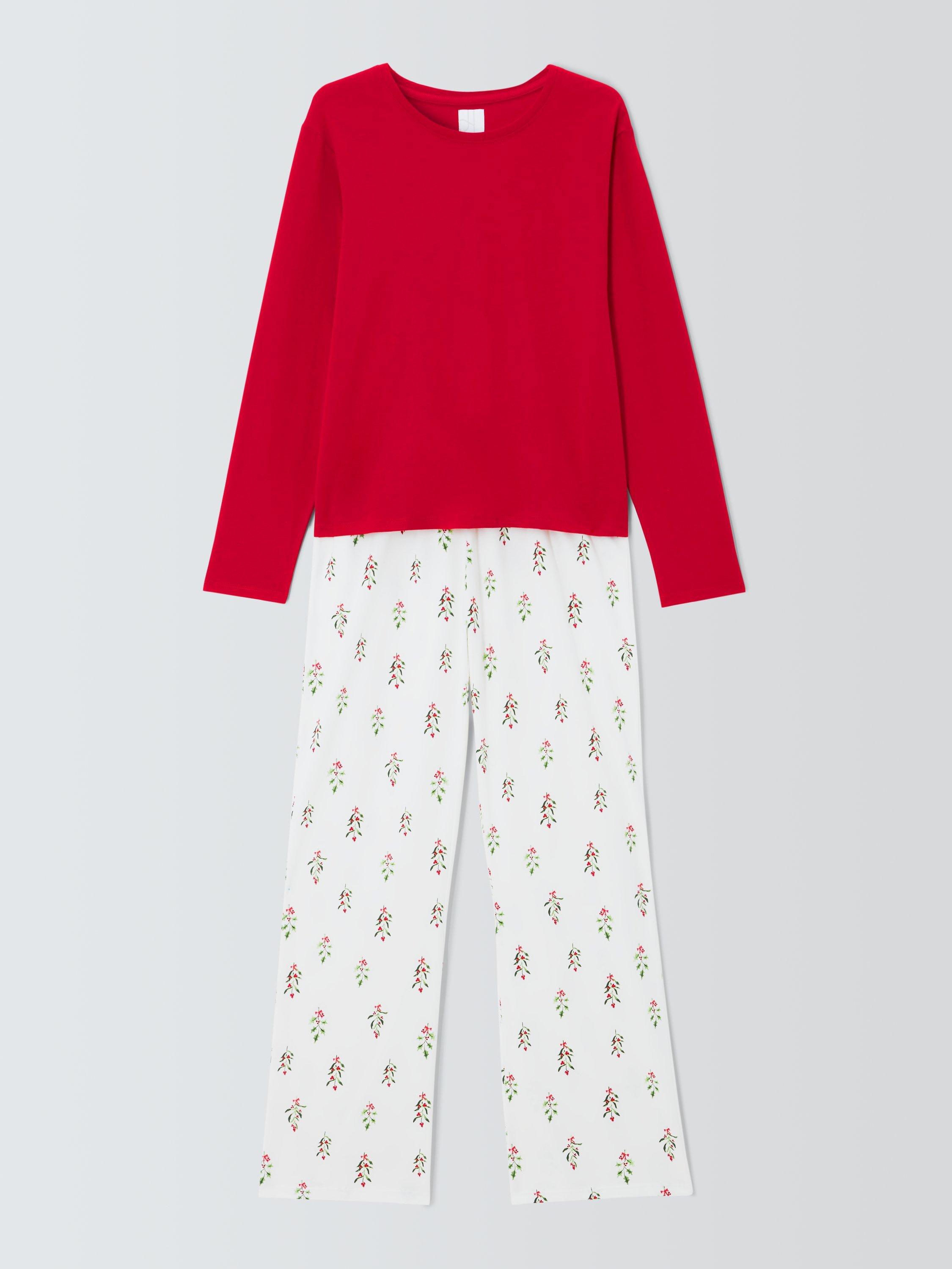 Product image 4 of 6, which shows John Lewis Holly Long Wide Leg Pyjama Set, Red/Ivory, 8