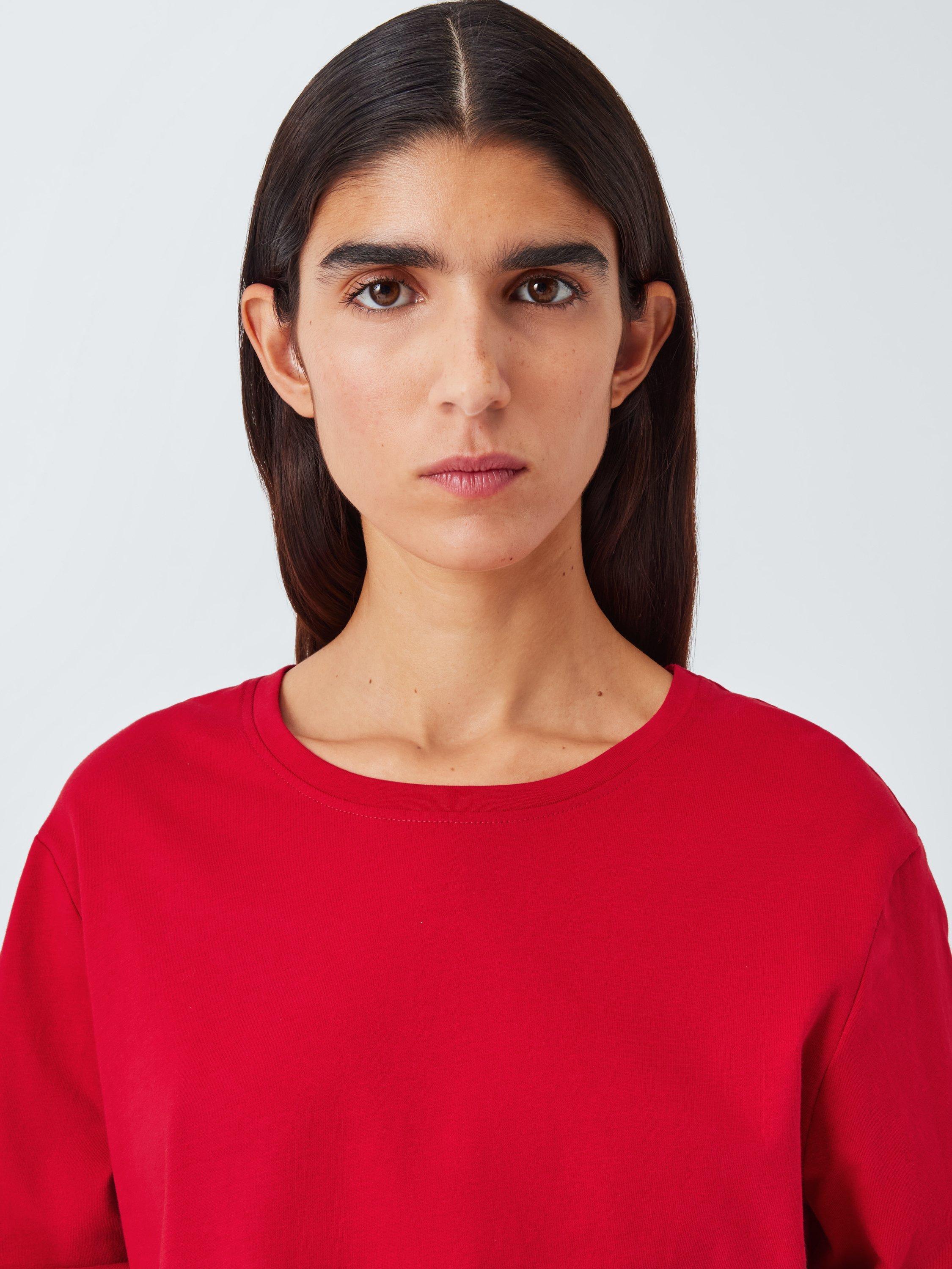 Product image 5 of 6, which shows John Lewis Holly Long Wide Leg Pyjama Set, Red/Ivory, 8