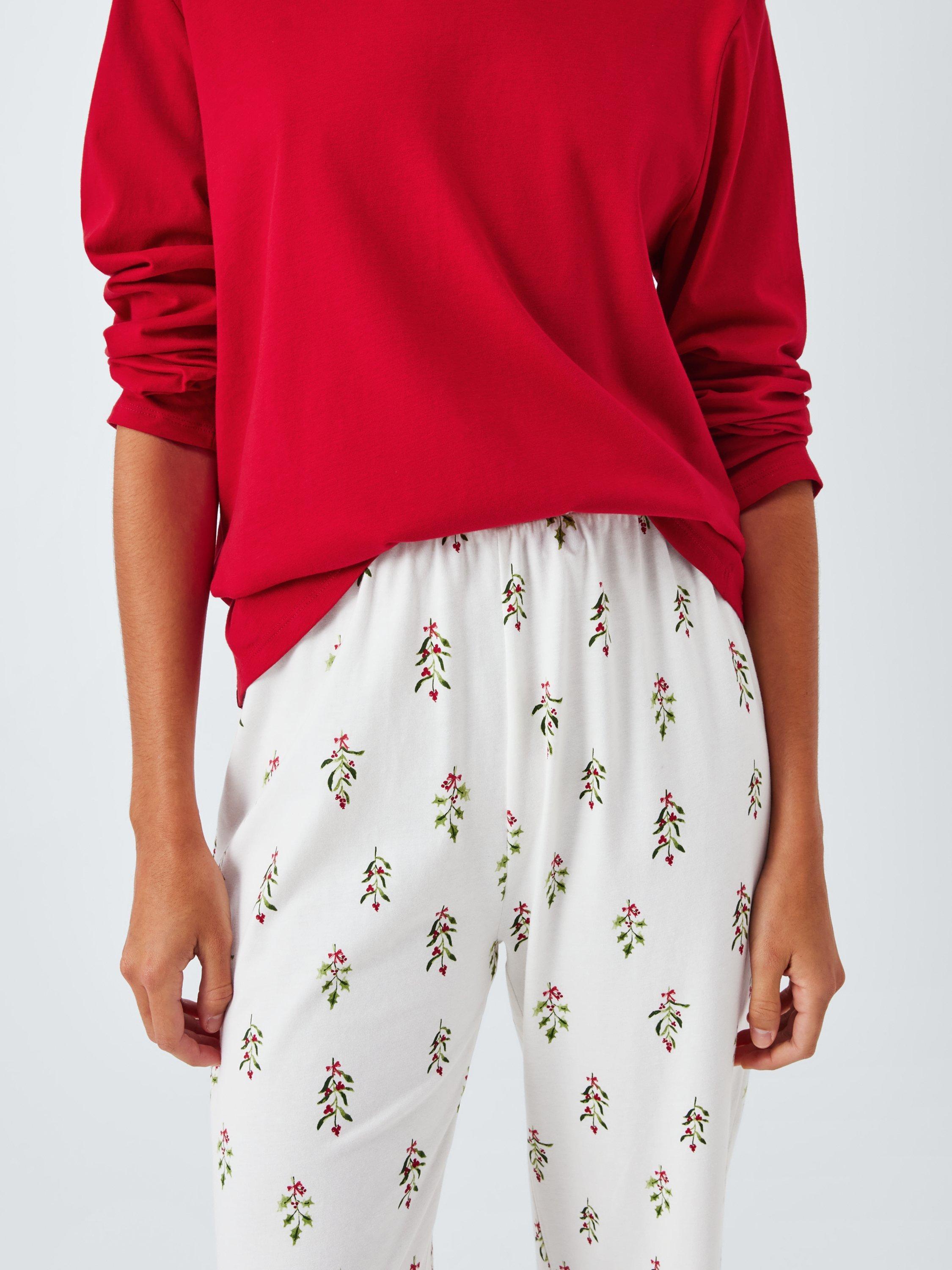 Product image 6 of 6, which shows John Lewis Holly Long Wide Leg Pyjama Set, Red/Ivory, 8