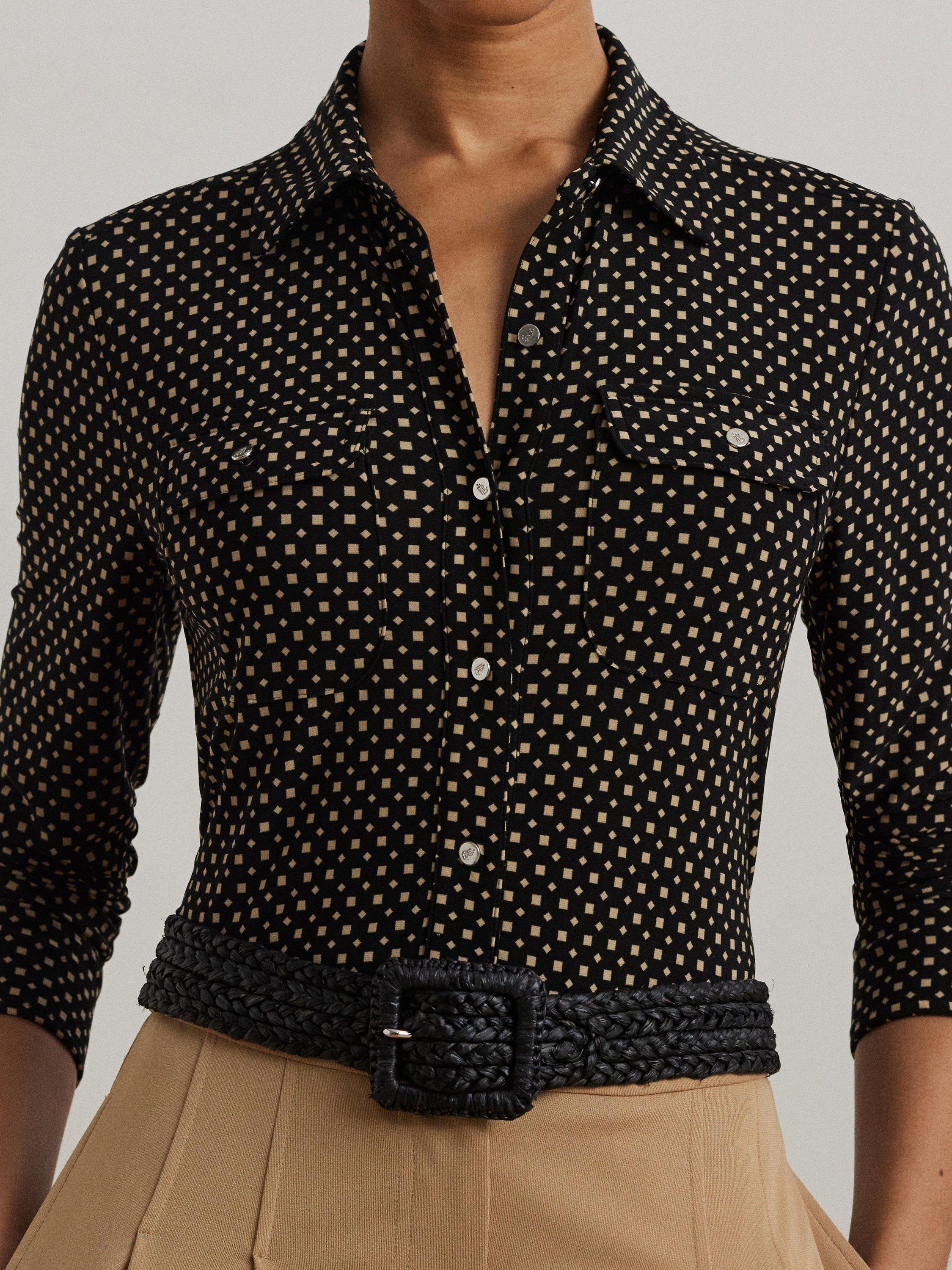 Product image 3 of 4, which shows Lauren Ralph Lauren Geometric Slim Fit Shirt, Black/Brown, XS