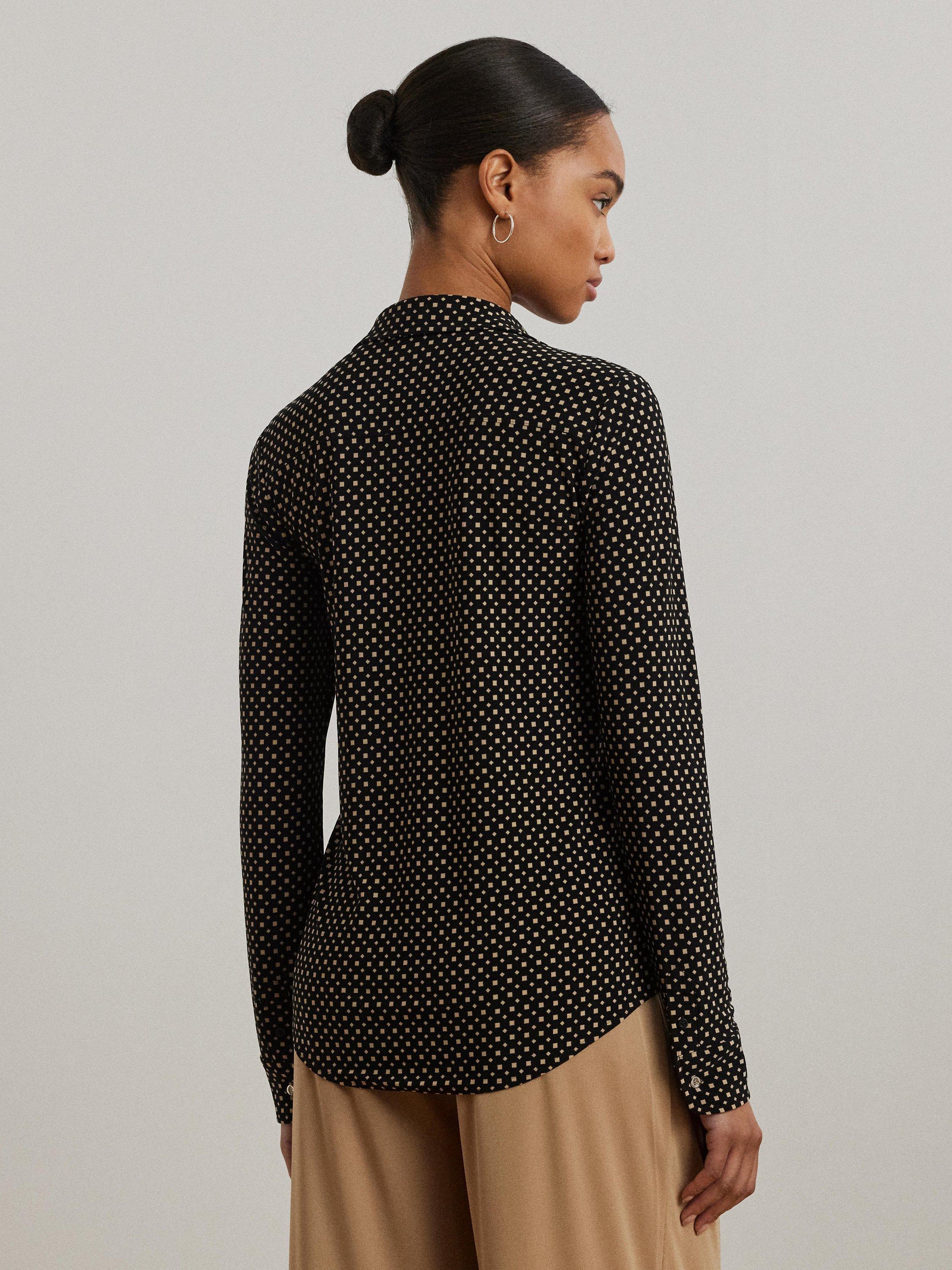 Product image 4 of 4, which shows Lauren Ralph Lauren Geometric Slim Fit Shirt, Black/Brown, XS