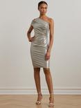Lauren Ralph Lauren Arethusa One Shoulder Cocktail Dress, Nickel/Silver Foil