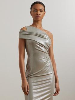 Lauren Ralph Lauren Arethusa One Shoulder Cocktail Dress, Nickel/Silver Foil - view 2, Nickel/Silver Foil