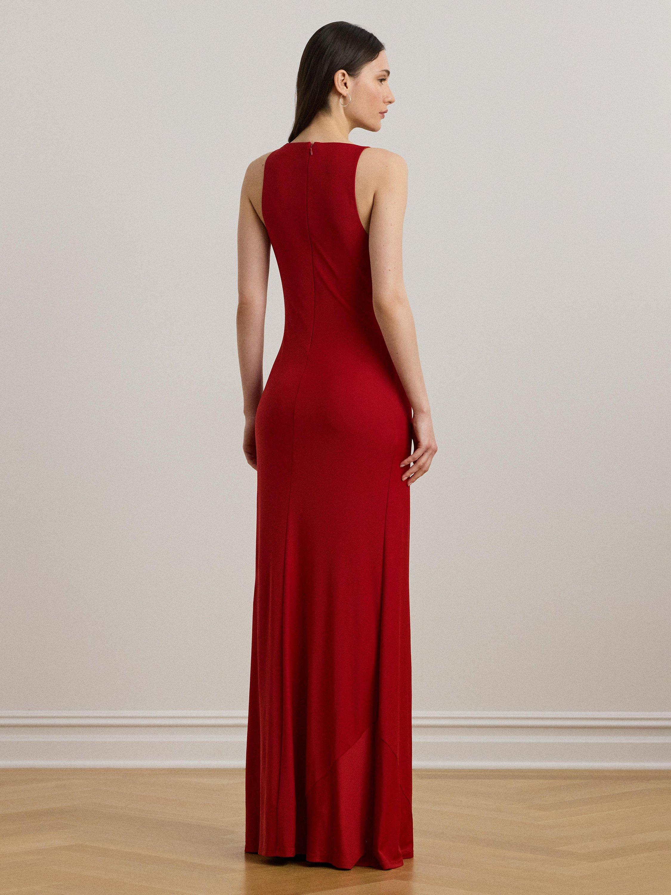 Lauren Ralph Lauren Elkanah Clasp Detail Sleeveless Maxi Dress, Red