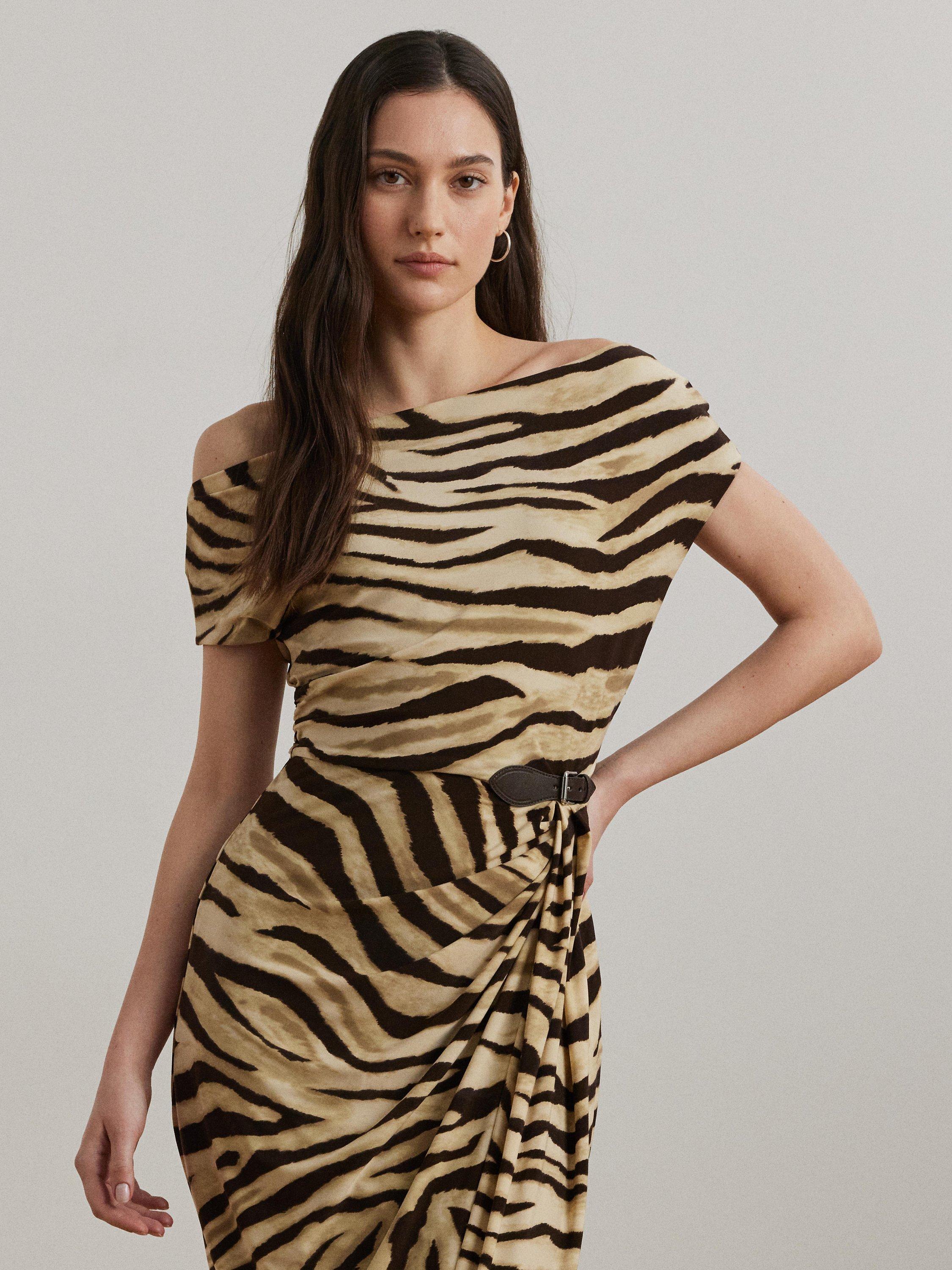 Product image 2 of 4, which shows Lauren Ralph Lauren Hullen Zebra Print Dress, Cream/Brown, 6