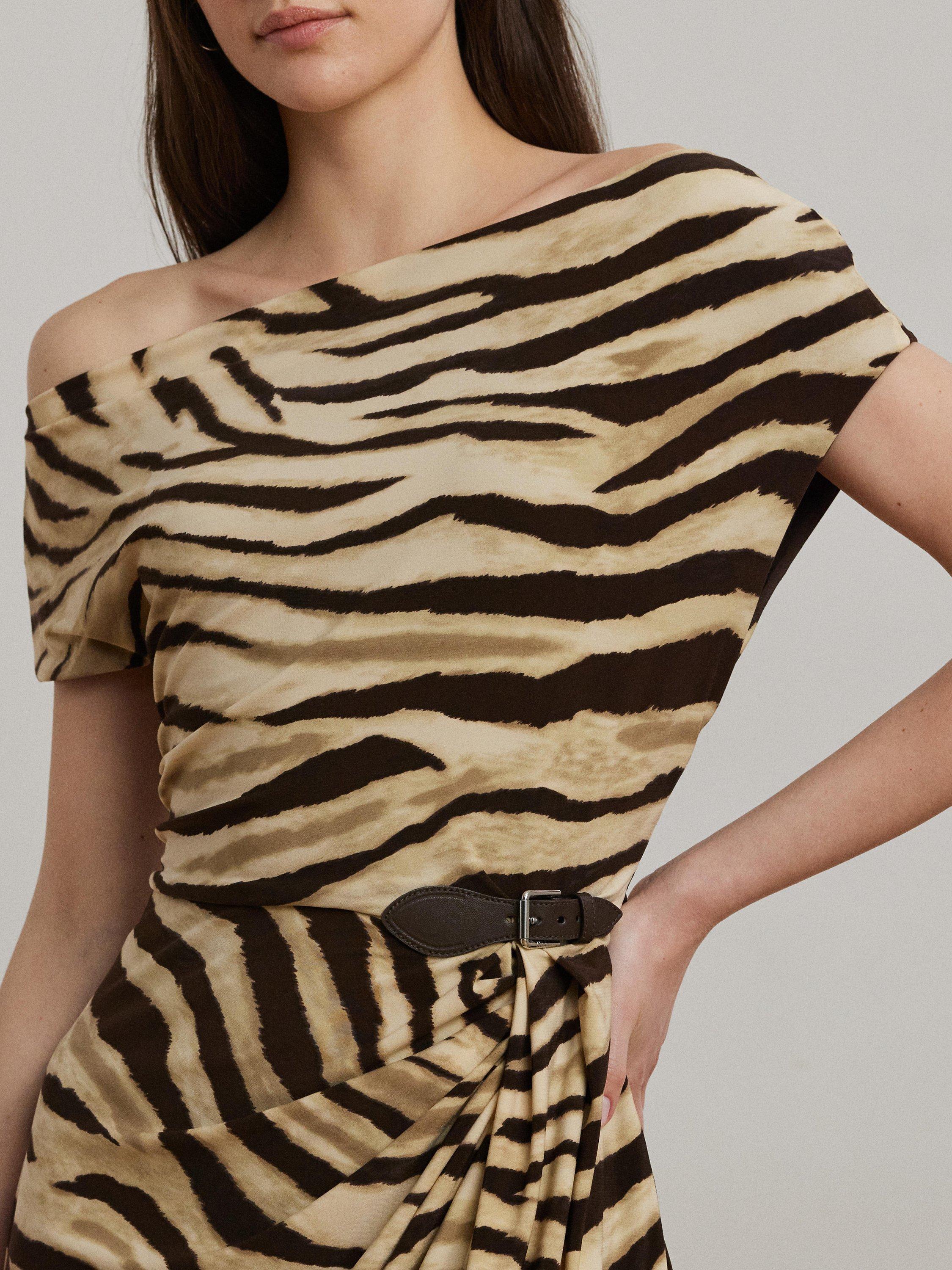 Product image 3 of 4, which shows Lauren Ralph Lauren Hullen Zebra Print Dress, Cream/Brown, 6