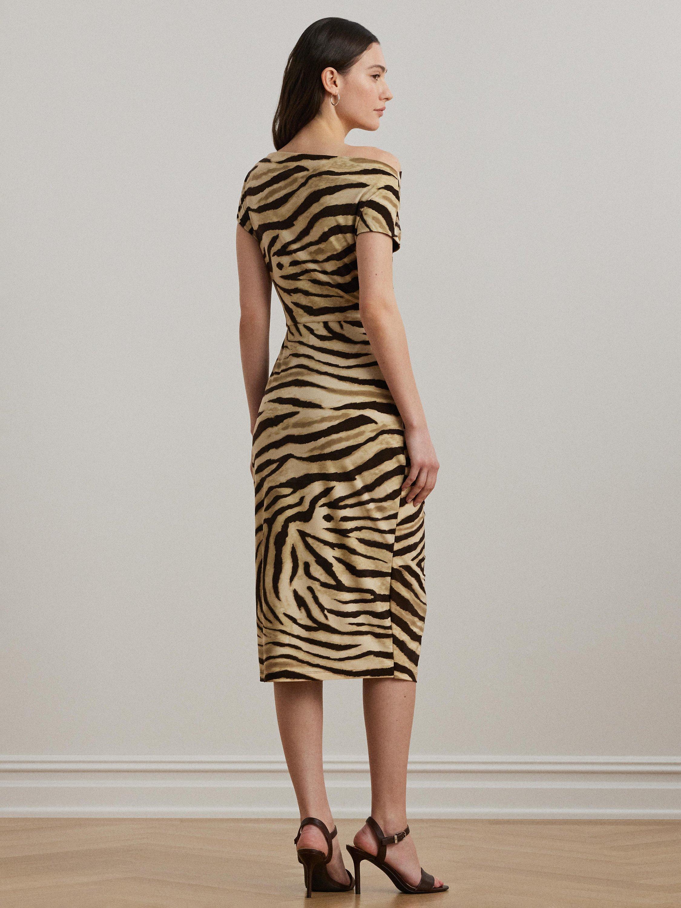 Product image 4 of 4, which shows Lauren Ralph Lauren Hullen Zebra Print Dress, Cream/Brown, 6