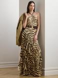 Lauren Ralph Lauren Haletta Zebra Print Halterneck Dress, Cream/Brown